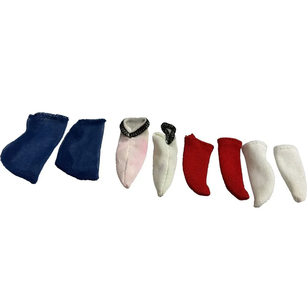 Vintage Barbie Socks Stockings Lot of 4 Pairs Blue Red White Fashion Doll